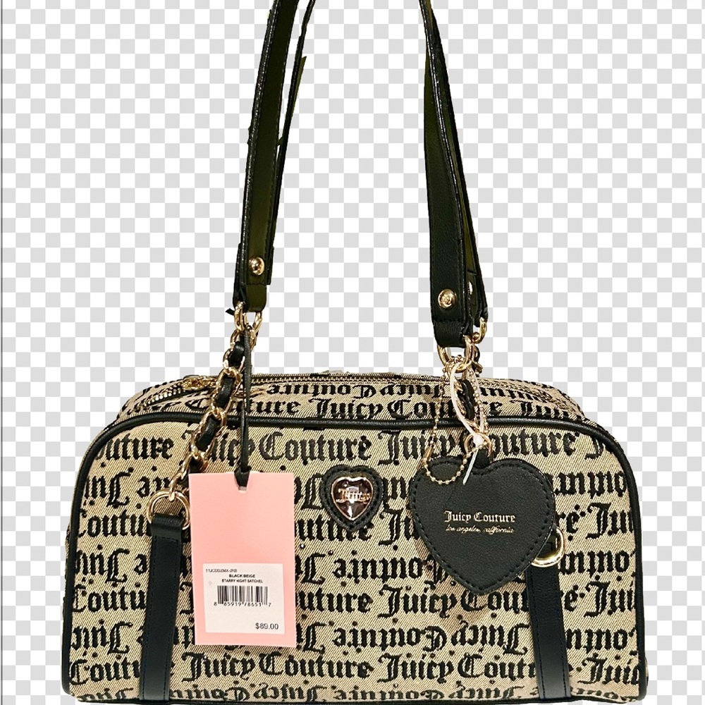 Juicy Couture Black Beige Signature Logo Starry Night Satchel- 12L x 5.5H x 4W